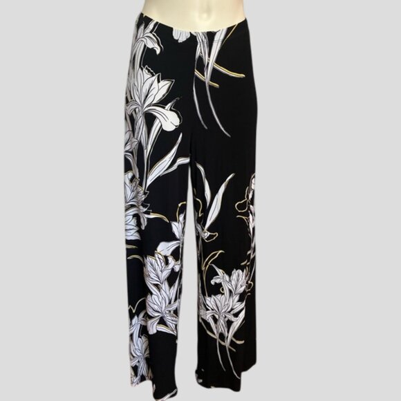 NWT Frank Lyman Black, White, Yellow Floral Wide Leg Palazzo Stretch Pants - Picture 1 of 12